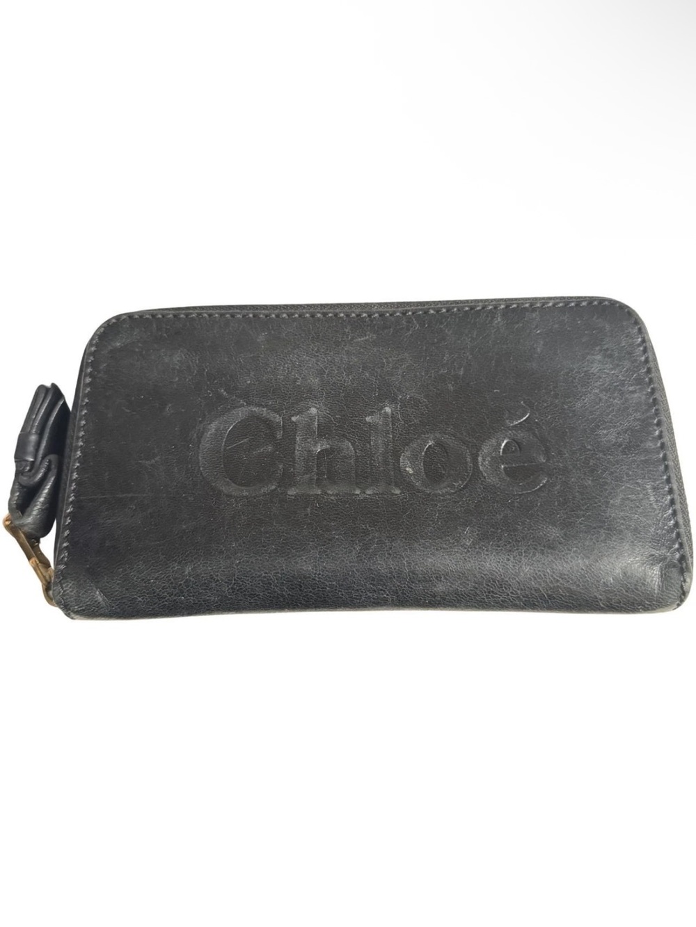 Chloé Black Embossed Leather Zip Wallet